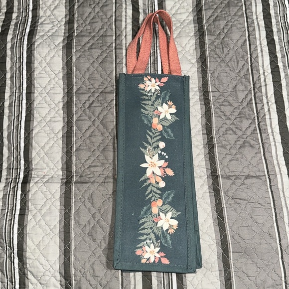 Floral Greenish Reusable Wine Bottle Tote Bag - Picture 2 of 5